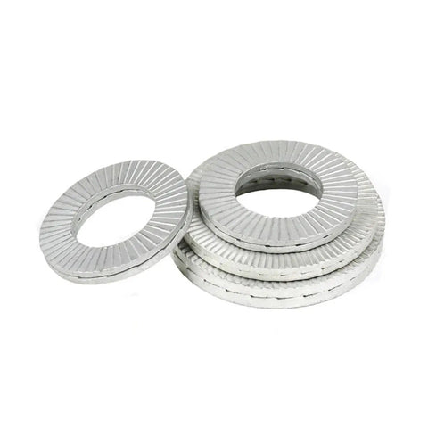 M12 Wedge Lock Washers 10 Pcs Top Tier Anti Loosening Hardware Heavy Duty Precision Fasteners With Integrated Gasket stacked in a pile.