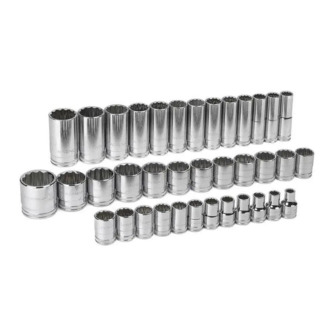 Half Inch Drive 12 Point Socket Set, Standard And Deep Metric Sockets, 37 Piece With Chamfered Openings For Quick Fastener Alignment
