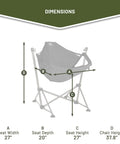 Dimensions of Portable Hammock Camping Chair With Stand showing seat width 27", depth 20", seat height 27", chair height 37.8"