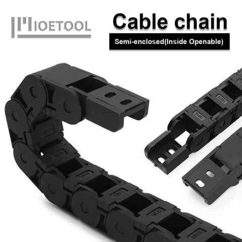 15x15mm Semi Enclosed Drag Chain Cable Carrier For CNC Machines - Black Plastic, 1 Meter Length, Inner Side Openable