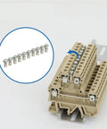 Top Tier Din Rail Wire Jumpers Solid Fit For Dk4q35 And Dk4qv35 Terminal Blocks, beige bridge connectors on rail.