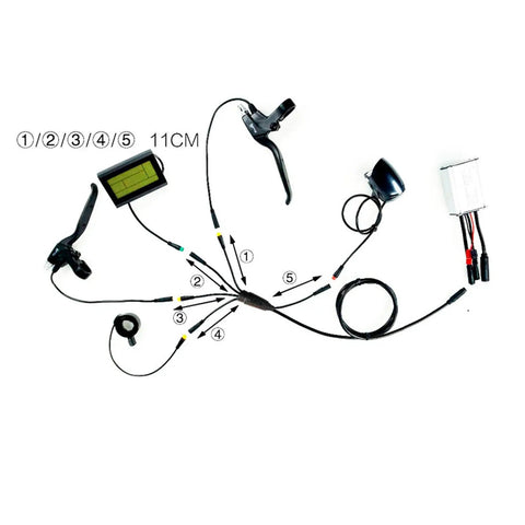 Waterproof 1 To 5 Electric Bicycle Cable For E Bike KT Controller With Display Throttle Ebrake Headlight Wiring Kit 156cm Long Conversion Cable