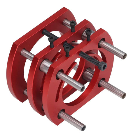 Badass Router Lift For Woodworking Table Insert Plate Motor Mount Swap Smooth Manual Lifting System Hella Durable Aluminum Alloy red plate with metal rods.