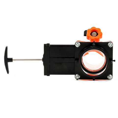 Rhino Blaster Pro Holding Tank Rinser with gate valve, side view showing high-pressure jet setup for RV sewer cleanup