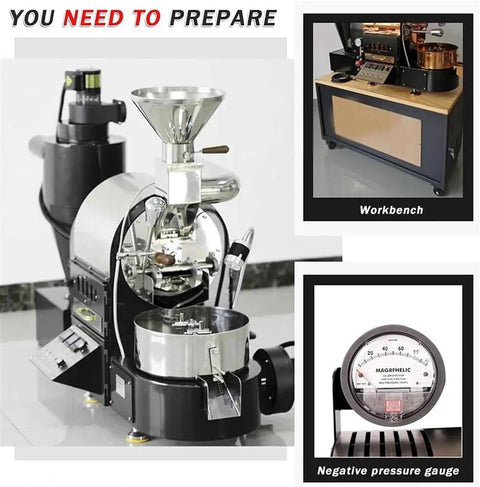 Big Batch Electric Coffee Roaster With Digital Timer And Non Stick Drum For Home Or Commercial Use to craft barista grade beans, showcasing detailed machinery.