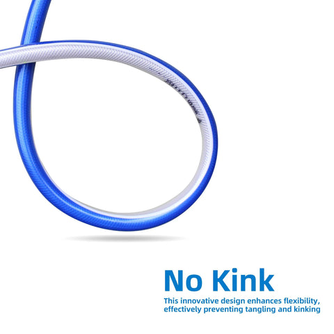 Blue garden hose, 3/4 in x 3 ft, kink-free design; coiled hose with white interior.