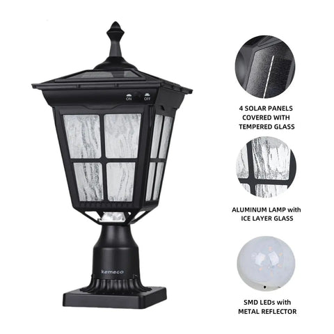Outdoor Dusk To Dawn Solar Post Light For Garden And Yard Poles Cast Aluminum Waterproof LED Pillar Lamp With Glass Lens