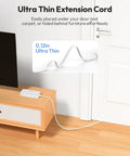 25 Foot Flat Extension Cord Power Strip With Ten Outlets And Four USB Ports Including Two USB C Ports Three Sided 3 Prong And 2 Prong Design Wall Mount Ready Overload Protection Surge Safe White, thin cord under door