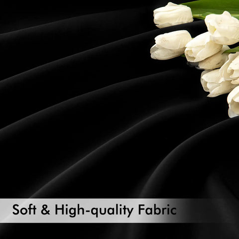 Close-up of black fabric with white flowers for Two Panel Blackout Curtains 96 Inch Long for Living Room and Bedroom With Rod Pocket Back Tab