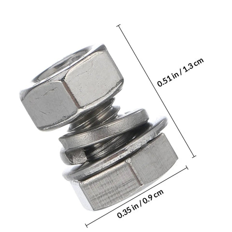 Close-up of 40 Piece M6x10 Stainless Steel Hex Bolts And Nuts Set Fully Threaded Flat Head Screws Kit for machines and industrial projects
