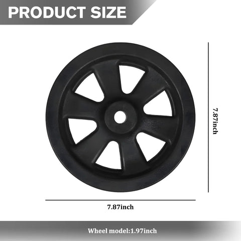 Front view of Sandfren 8-inch trailer jack caster wheel, black with central bolt hole.