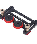 Dual Wheel Rolling Feed Guides For Table Saw And Router Table Built Like A Tank With Rust Proof Anodized Aluminum Double Bearing Wheels Roll Smooth As Glass Into Standard 30 Or 45 Miter Slots No Sweat Setup, featuring aluminum frame and red wheels.