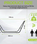 Heavy Duty Steel Hammock Stand For Indoor Outdoor Use With 550 Pound Capacity, Portable And Easy To Assemble diagram showing dimensions