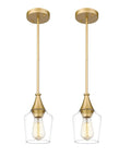 Gold Pendant Light 2 Pack With Clear Glass Shade, Modern Hanging Fixture, Adjustable Height 1-Light Pendant For Kitchen Island And Dining Room, Wine Glass Style Ceiling Lights To Elevate Your Space, Lookin' Sharp