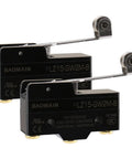 Z-15GW2S-B Micro Switch With Long Hinge Roller Lever Momentary Limit Switch for Industrial Use, pack of 2 shown, side view.