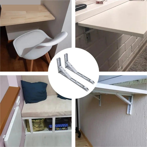 4PCS Triangle Folding Angle Brackets Heavy Duty Shelf Supports For Wall Mounted Benches And Tables Adjustable White 14 Inch