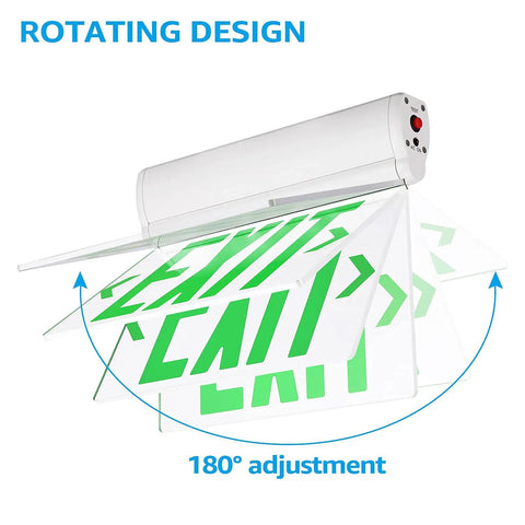 Green LED Edge Lit Emergency Exit Sign With Battery Backup No Fuss UL 924 Double Sided Rotating Acrylic Panel 180° Adjustment