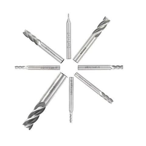 Dope Pro Grade HSS 4 Flute End Mill Cutter Set With Straight Shank Square Nose Eight Size Range From One Sixteenth To One Half Inch High Precision Heavy Duty Milling Bits For Wood Aluminum Plastic Metalworking