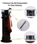 Ultra Heavy Duty Floor Standing Espresso Knock Box For Commercial Shops And Home Bars Hella Rock Solid Build Three Piece Snap Fit Design showing disassembled sections for easy cleaning.