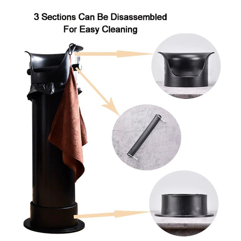 Ultra Heavy Duty Floor Standing Espresso Knock Box For Commercial Shops And Home Bars Hella Rock Solid Build Three Piece Snap Fit Design showing disassembled sections for easy cleaning.