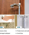 Built Like A Tank Hinge Pin Doorstops 8 Pack Brushed Nickel Adjustables With Thick Rubber Tips Heavy Duty Zinc Alloy Shield mounted on door for wall protection.