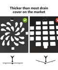 Comparison of matte black strainer and square grate for Round Shower Base Drain With 2 Inch Pipe PVC Compression No Caulk 304 SS