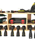 Heavy Duty Power Tool Organizer And Drill Charging Station With 12 Slots Wall Mount Storage for Home Workshop, tools visible