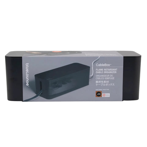 Product packaging of Desk And TV Cable Box For Cord Management Hide Cables Under Desk Or Beside Your TV Durable High Density Flame Retardant Plastic Fits Wide Surge Protectors With Extra Slack And Adapters Black