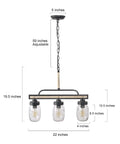 Dimensions of Rustic Mason Jar Chandelier For Farmhouse Kitchen Island Lighting with metal frame and glass pendants