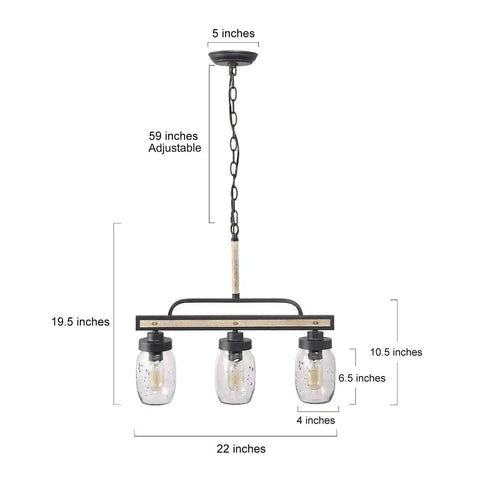 Dimensions of Rustic Mason Jar Chandelier For Farmhouse Kitchen Island Lighting with metal frame and glass pendants