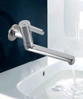 Cold Only Wall Mounted Faucet, Extended Reach 304 Stainless Steel Rotatable Kitchen Sink Tap with Single Lever for Mop Pool(20cm) pouring water.