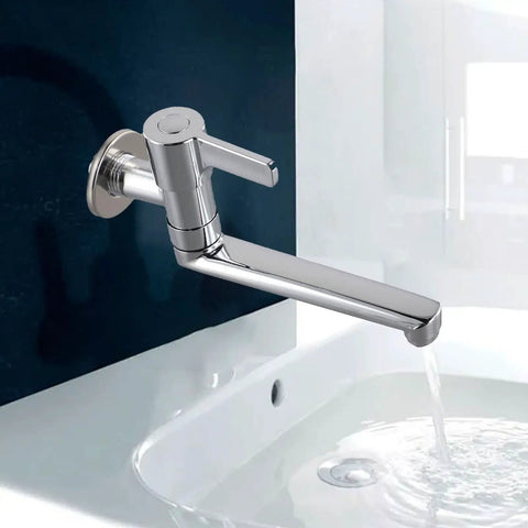 Cold Only Wall Mounted Faucet, Extended Reach 304 Stainless Steel Rotatable Kitchen Sink Tap with Single Lever for Mop Pool(20cm) pouring water.