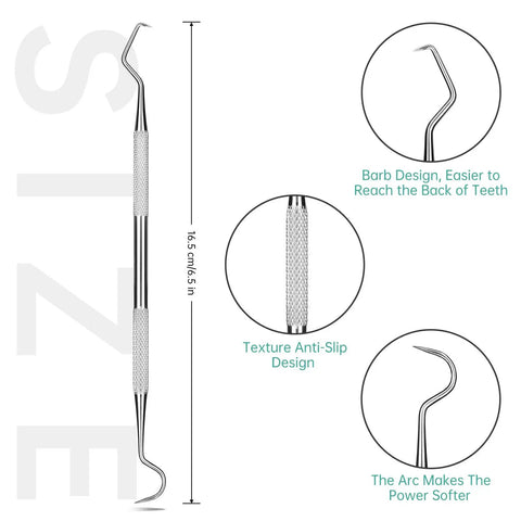 Pro Grade Dental Scraper Tool For Teeth Cleaning Stainless Steel Dentist Pick with anti-slip texture and barb design