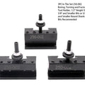 Three 250-002 tool holders from the Wedge Type Quick Change Tool Post Kit For Mini Lathe 6-9 Inch, shown front and top view.