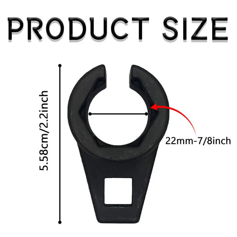 O2 Oxygen Sensor Socket Wrench With Offset Six Point Design for Side Wire Gate Access displayed with size measurements