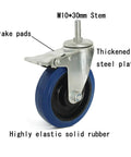 Heavy Duty Swivel Caster Wheels With Brake Thermoplastic Rubber Rollers And M10X30mm Threaded Stem showing brake pads and steel plates.