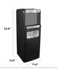 No Fuss Three In One Hot And Cold Water Cooler Dispenser Featuring Built In Bullet Ice Maker and Simple Top Load Five Gallon Bottle Compact Black Finish.