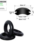 Rubber Grommets For Wiring 1-1/2 In Panel Hole With 1-3/8 In Inner Diameter And 2 In Outer Diameter, shown with dimensions