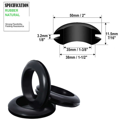 Rubber Grommets For Wiring 1-1/2 In Panel Hole With 1-3/8 In Inner Diameter And 2 In Outer Diameter, shown with dimensions