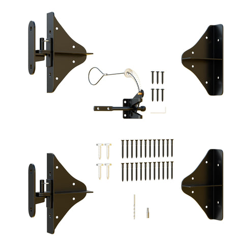 Beefy Heavy Duty Gate Frame Kit And Hardware For Wooden Fences And Driveways Including 90 Degree Right Angle Hinges Gate Latch Corner Braces And Shed Door Deck Gate Support Zinc Plated Powder Coated Weatherproof And Rust Proof For Outdoor Use visible