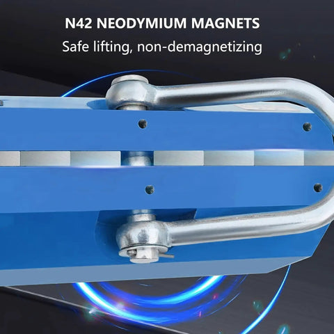 Close-up view of Top Shelf Steel Magnetic Lifter Featuring Killer N42 Neodymium Core with lifting mechanism.