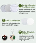 All In One Button And Keychain Making Kit With 100 Button Backs 20 Keychain Bases 120 Blank Papers And 120 Clear Film Sheets image.