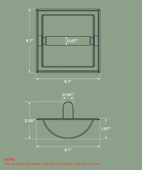 Recessed Matte Black Toilet Paper Holder Stainless Steel Durable Tissue Roll Dispenser Wall Mount With Mounting Bracket dimensions