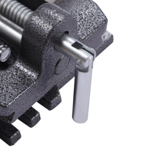 Close-up view of Heavy Duty Cross Slide Drill Press Vise 5 Inch X Y Machine Vice, showcasing durable cast iron body and precision mechanism.