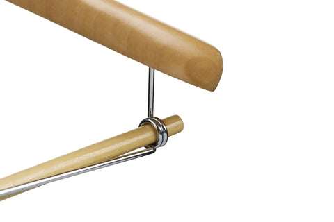 Close-up of Natural Wooden Suit Hangers With Non Slip Bar And 360 Degree Swivel Hook For Men Heavy Duty Coat Hangers Smooth Finish