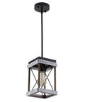 Rustic Farmhouse Wood Pendant Light With Metal Cage Shade One Light Adjustable Rods For Kitchen Island Cafe Bar Lighting In Antique Gold And Black Chic Finish