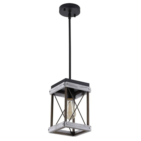 Rustic Farmhouse Wood Pendant Light With Metal Cage Shade One Light Adjustable Rods For Kitchen Island Cafe Bar Lighting In Antique Gold And Black Chic Finish