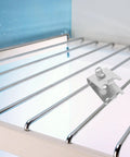 4 Pack Adjustable Refrigerator Shelf Clips made of stainless steel with arc shaped dovetail design on a metal shelf.