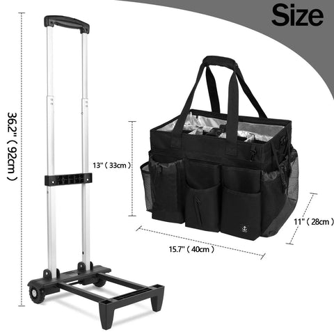 Extra Large Rolling Cleaning Caddy With Built In Hard Support Board And Detachable Trolley, dimensions 15.7x11x13 inches, shown with cart.