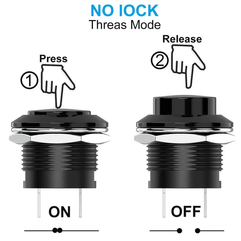 No Lock Momentary Push Button Switch Round Black Cap Normally Open Push And Hold ON Release OFF 250V 3A AC And 125V 6A AC 2 Pin